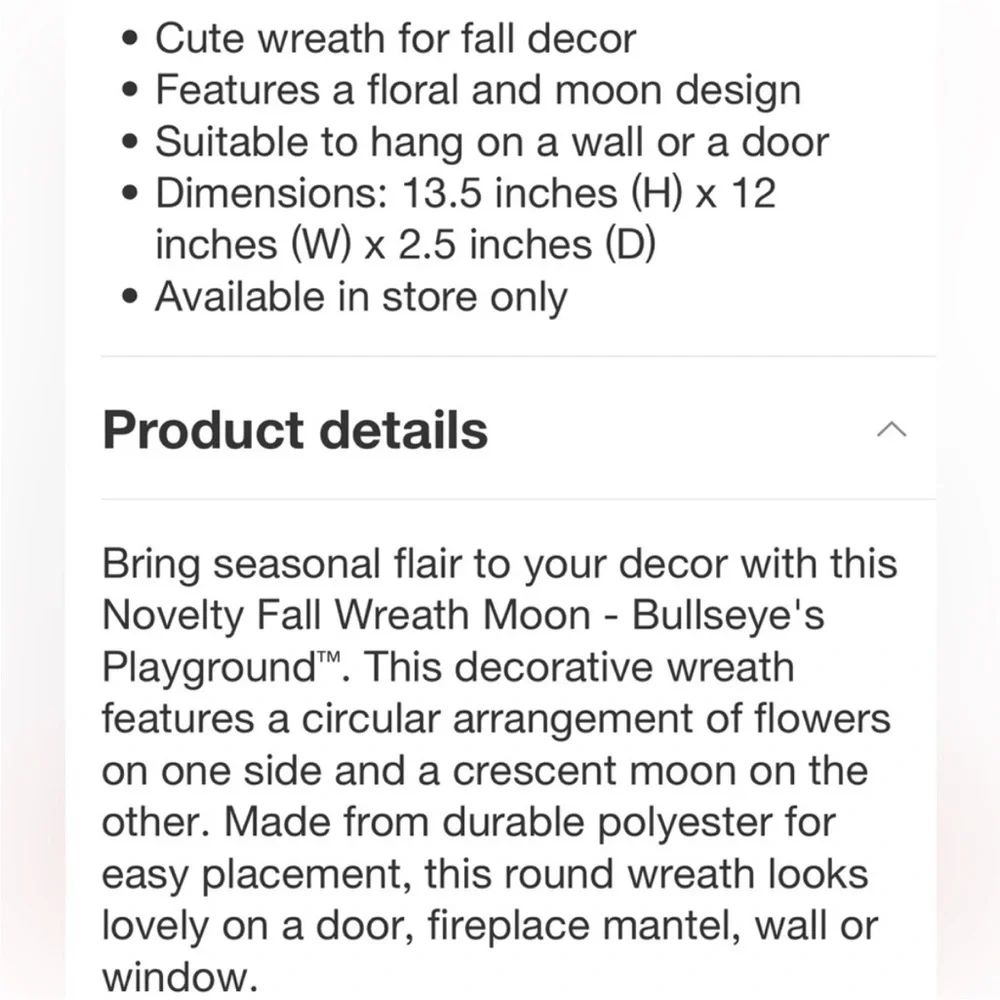 TARGET NWT Halloween novelty fall wreath moon with flowers